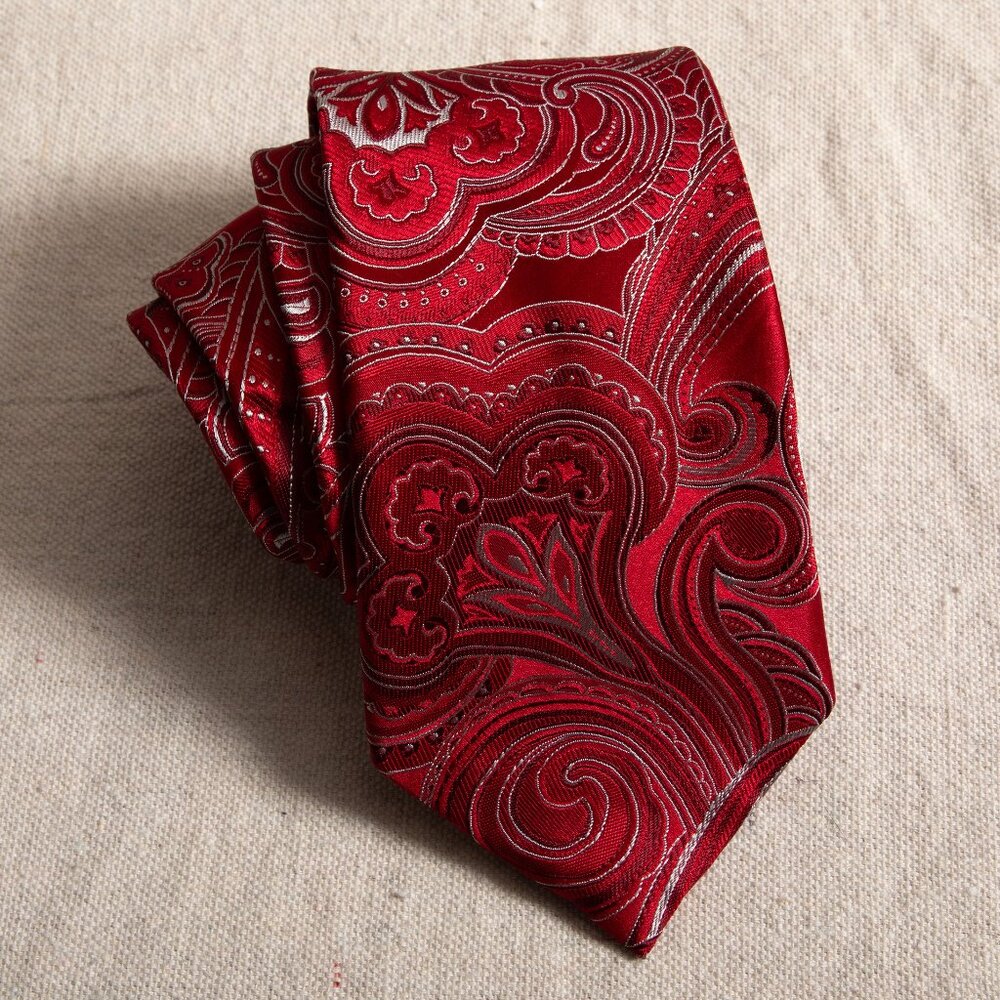 Donald J Trump Signature Collection Handmade Silk Red Paisley Tie